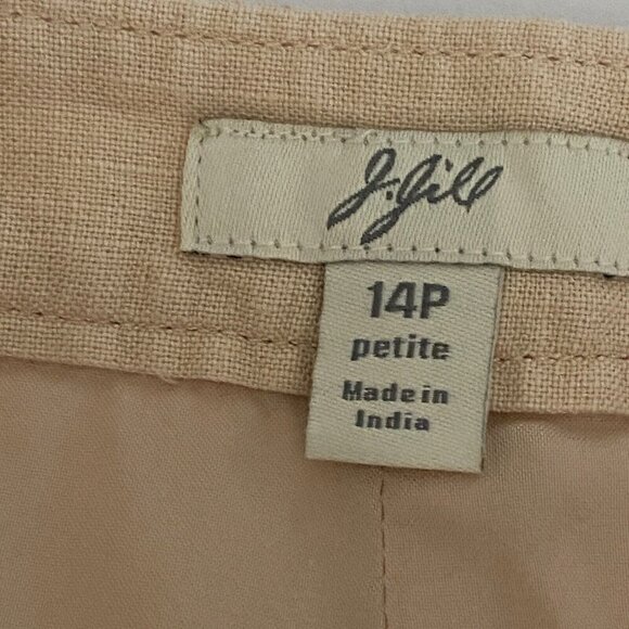 J. Jill Floral Embroidered Linen Skirt Pockets Lined Boho Beige Tan Size 14P - Picture 7 of 11